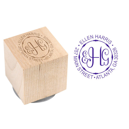 Script Monogram Wood Block Rubber Stamp